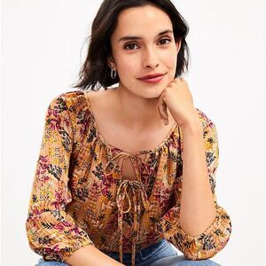 LOFT Petite Floral Boho Tie Neck Blouse MP